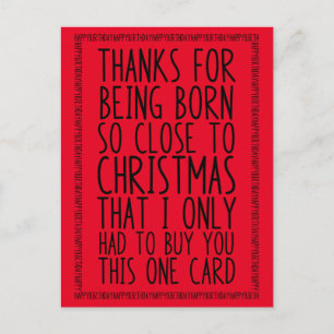 Funny Combined December Birthday and Christmas Postcard