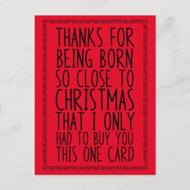 Funny Combined December Birthday and Christmas Postcard (Front)