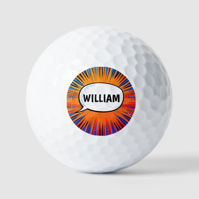 Funny comic book cool personalized name trendy  golf balls (Front)