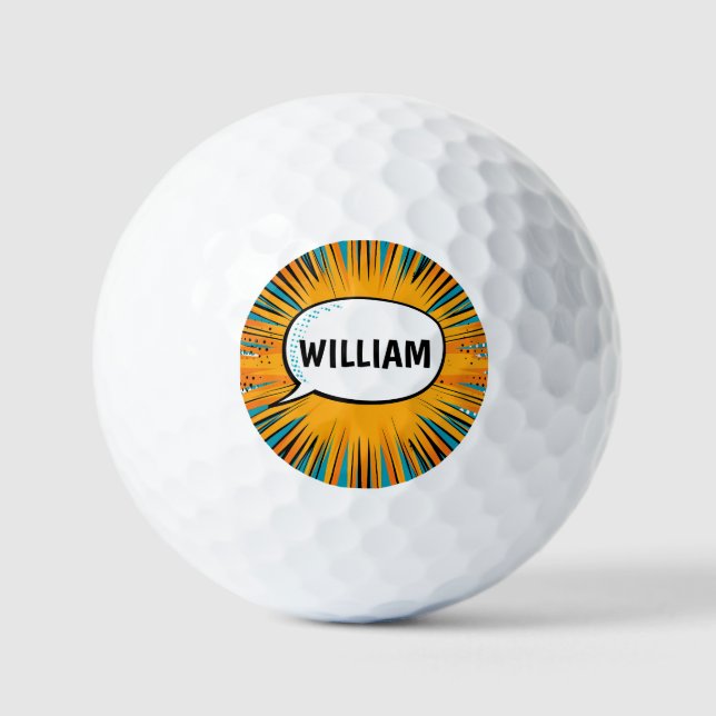 Funny comic book cool personalized name trendy  golf balls (Front)