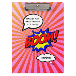 Funny comic book personalized message boom  clipboard