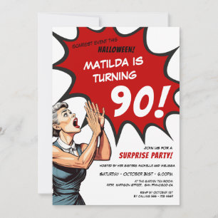 Funny Comic Halloween Surprise 90th Birthday Invitation