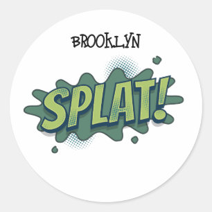 Funny comic pop art splat typography  classic round sticker