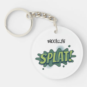 Funny comic pop art splat typography  keychain