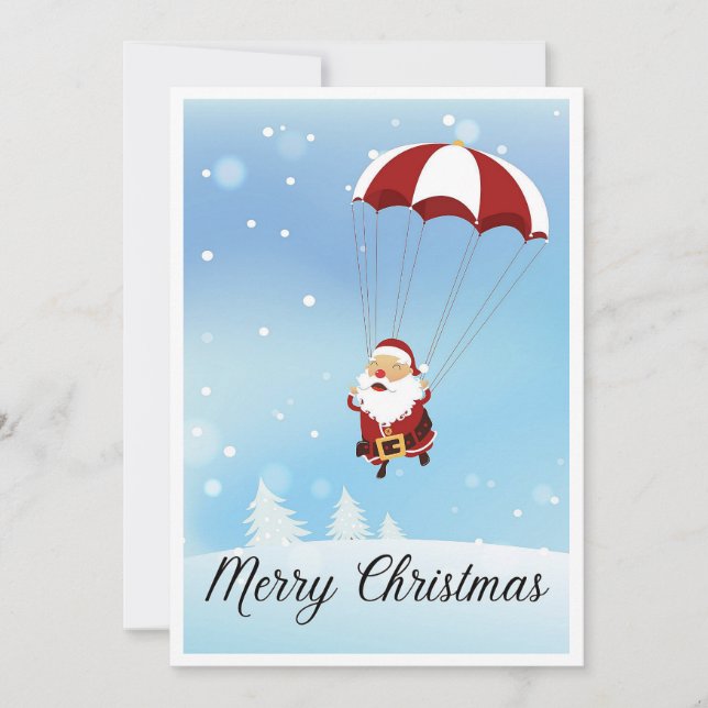 Funny Comic Santa Claus Parachute Merry Christmas  Holiday Card (Front)