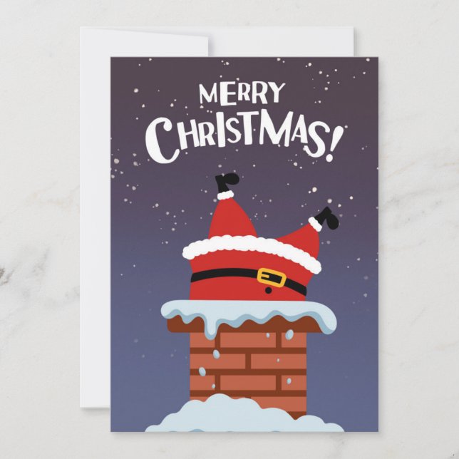 Funny Comic Santa Claus Stuck Chimney Holiday Card (Front)