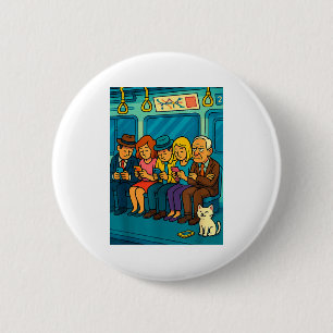 Funny Commuter Train Digital Detox Tech Satire Gif 2 Inch Round Button