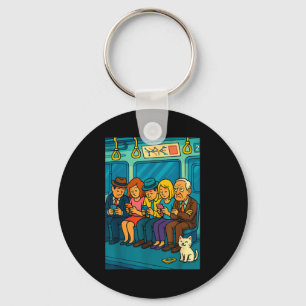 Funny Commuter Train Digital Detox Tech Satire Gif Keychain
