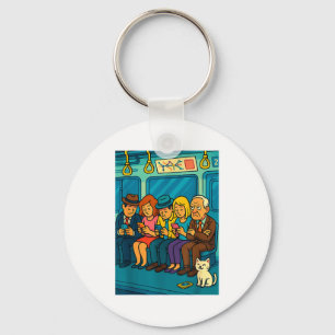 Funny Commuter Train Digital Detox Tech Satire Gif Keychain