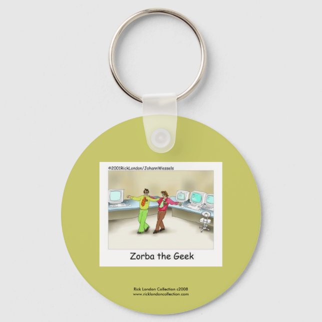 Funny Computer Geek Cartoon On Key Chain (Front)
