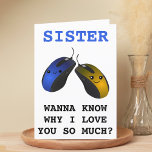 Funny Computer Mouse Click Sister Happy Birthday Thank You Card<br><div class="desc">Looking for a unique way to express your love and humour to your sister? Our funny computer mouse greeting card is the perfect choice for your sister on her birthday! Customize it by adding your own personal message. Design features two happy blue and gold computer mice. Great way to send...</div>