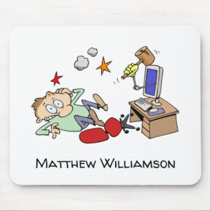 Funny Computer Problem Cartoon With Your Name Mouse Pad