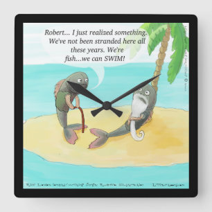 Funny Confused Fish Cartoon Square Wall Clock
