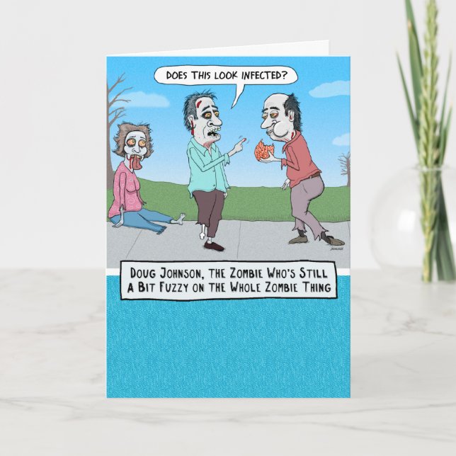Funny Confused Zombie Birthday Card (Front)