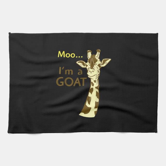 Funny Confusing Giraffe Moo I am A Goat Kitchen Towel (Horizontal)