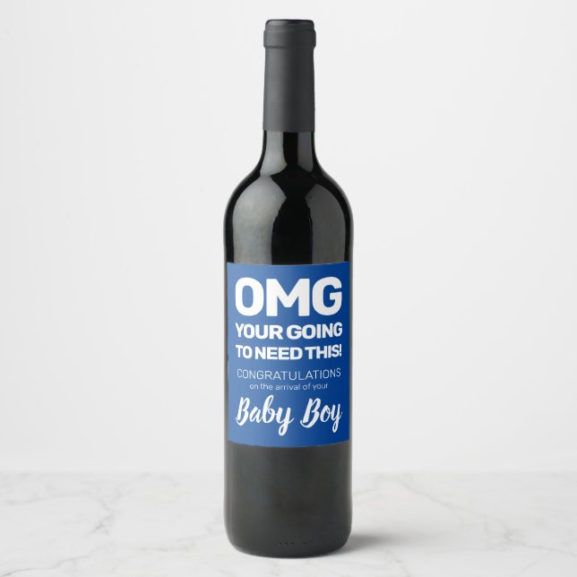 Funny Congratulations | Baby Boy Gift Wine Label (Front)