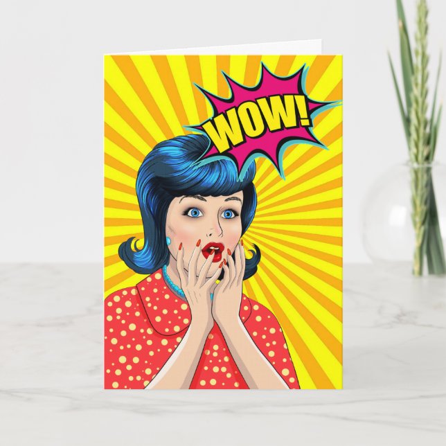 Funny Congratulations with Pop Art Wow Woman Card (Front)