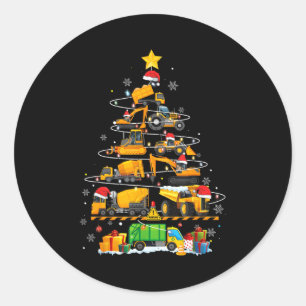 Funny Construction Excavator Truck Christmas Tree  Classic Round Sticker