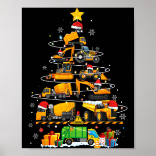 Funny Construction Excavator Truck Christmas Tree  Poster