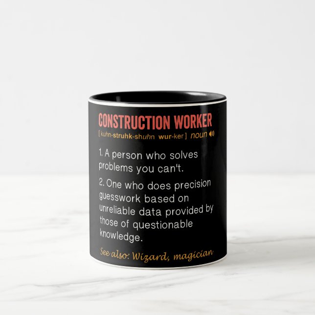 Funny Construction Worker Definition Two-Tone Coffee Mug (Center)