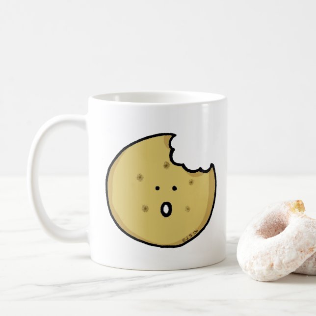 Funny Cookie Cartoon with Bite Coffee Mug (With Donut)