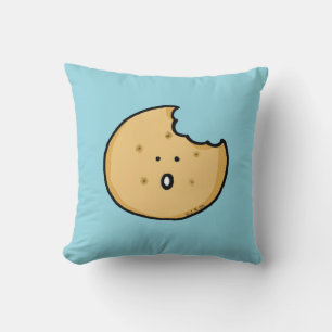 Funny Cookie Cartoon with Bite Throw Pillow