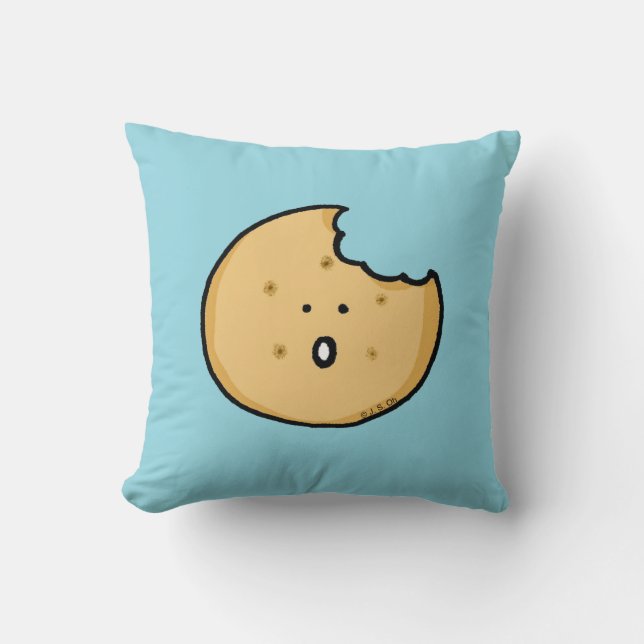 Funny Cookie Cartoon with Bite Throw Pillow (Front)