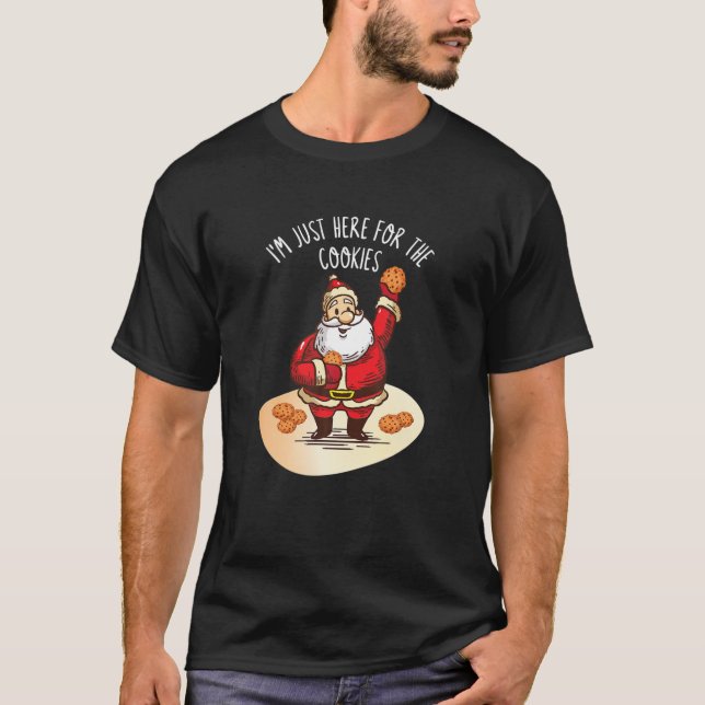 Funny Cookie Eating Santa Design T-Shirt (Front)
