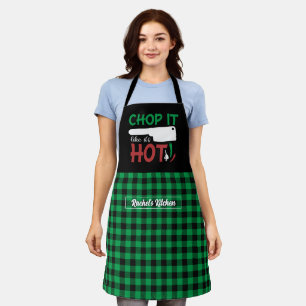 Funny Cooking Chef Chop It Black Green Plaid Apron
