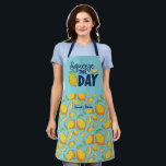 Funny Cooking Pun Squeeze The Day Lemon Pattern Apron<br><div class="desc">Funny and cool apron to make cooking more fun. Personalized gift for family and friends who love cooking, baking and trying new recipe in the kitchen. Customize the wording to fit your occasion. You can use the Design Tool to further change the font type, font colour and font size.</div>