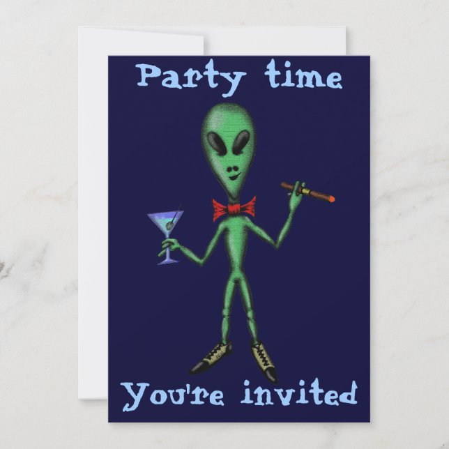Funny cool alien party invitation card design (Front)