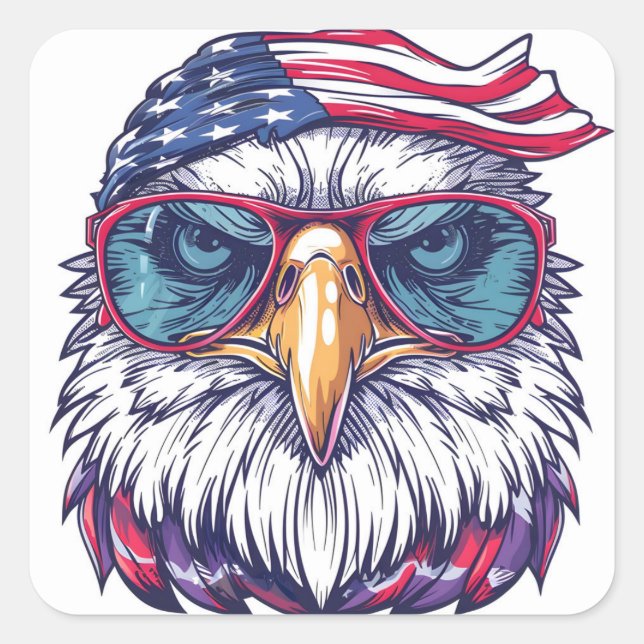 Funny, cool American eagle Square Sticker (Front)