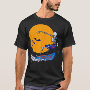 Funny Cool and Creepy Surfing Skeleton Halloween  T-Shirt