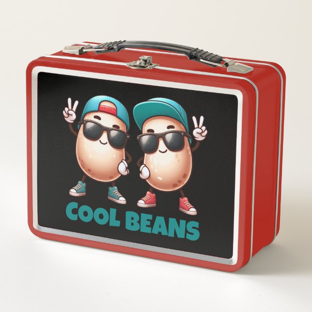 Funny Cool Beans Wear Caps and Sneakers Metal Lunch Box (Front)