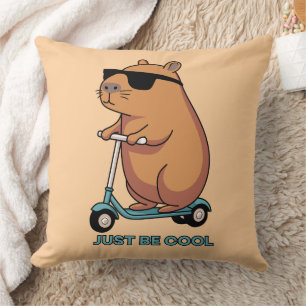 Funny Cool Capybara Scooter Vibes Throw Pillow