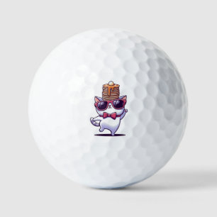 Funny cool cat balancing pancake stack golf balls