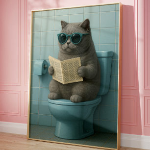 Funny Cool Cat Bathroom Trendy Wall Art 