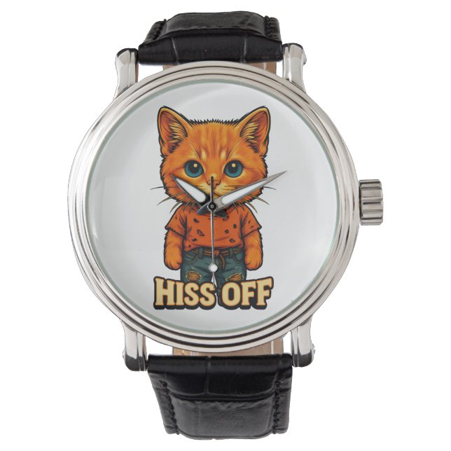 Funny Cool  Cat Quote Tee Watch (Front)