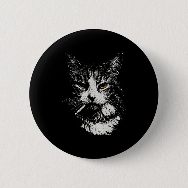 Funny Cool Cat Smoking Funny Meme Cigarette Cat Ga 2 Inch Round Button (Front)
