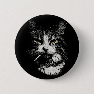 Funny Cool Cat Smoking Funny Meme Cigarette Cat Ga 2 Inch Round Button