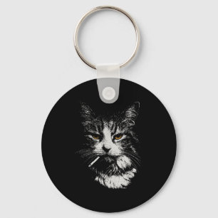 Funny Cool Cat Smoking Funny Meme Cigarette Cat Ga Keychain