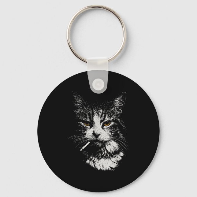 Funny Cool Cat Smoking Funny Meme Cigarette Cat Ga Keychain (Front)