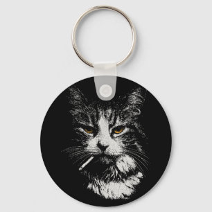 Funny Cool Cat Smoking Funny Meme Cigarette Cat Ga Keychain