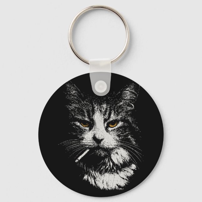 Funny Cool Cat Smoking Funny Meme Cigarette Cat Ga Keychain (Front)