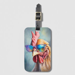 Funny Cool Chicken With Sunglasses Watercolor Luggage Tag