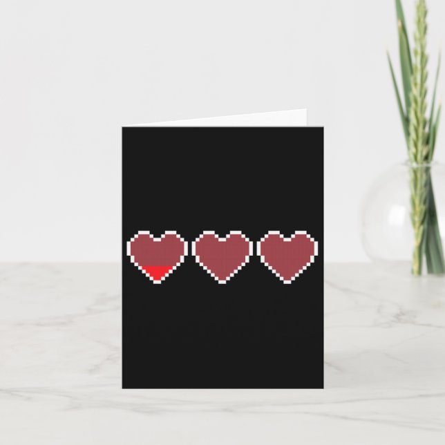 Funny Cool Cute Video Game Hearts Design - Pixel H Card (Front)