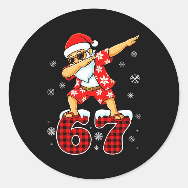 Funny Cool Dabbing Santa Hawaii 67 Meme Christmas  Classic Round Sticker (Front)