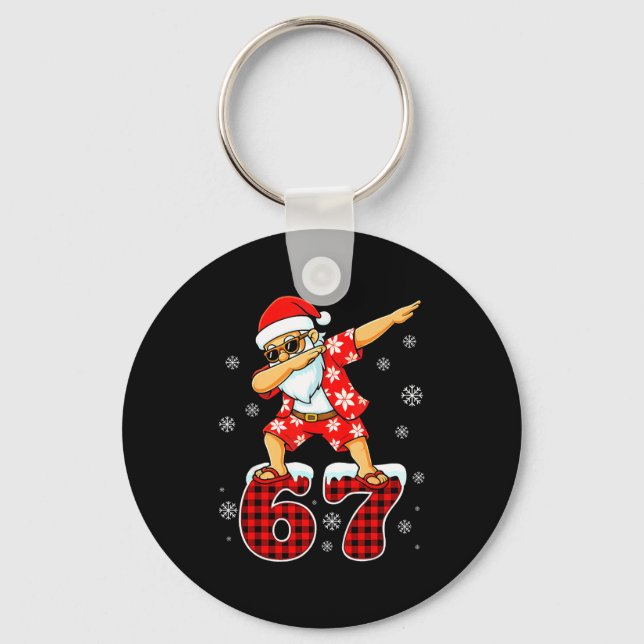 Funny Cool Dabbing Santa Hawaii 67 Meme Christmas  Keychain (Front)