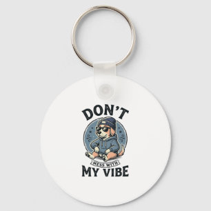 Funny Cool Dog Vibe Vintage Vector T-Shirt Design_ Keychain