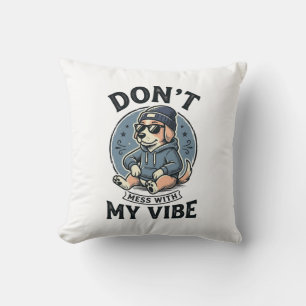 Funny Cool Dog Vibe Vintage Vector T-Shirt Design_ Throw Pillow
